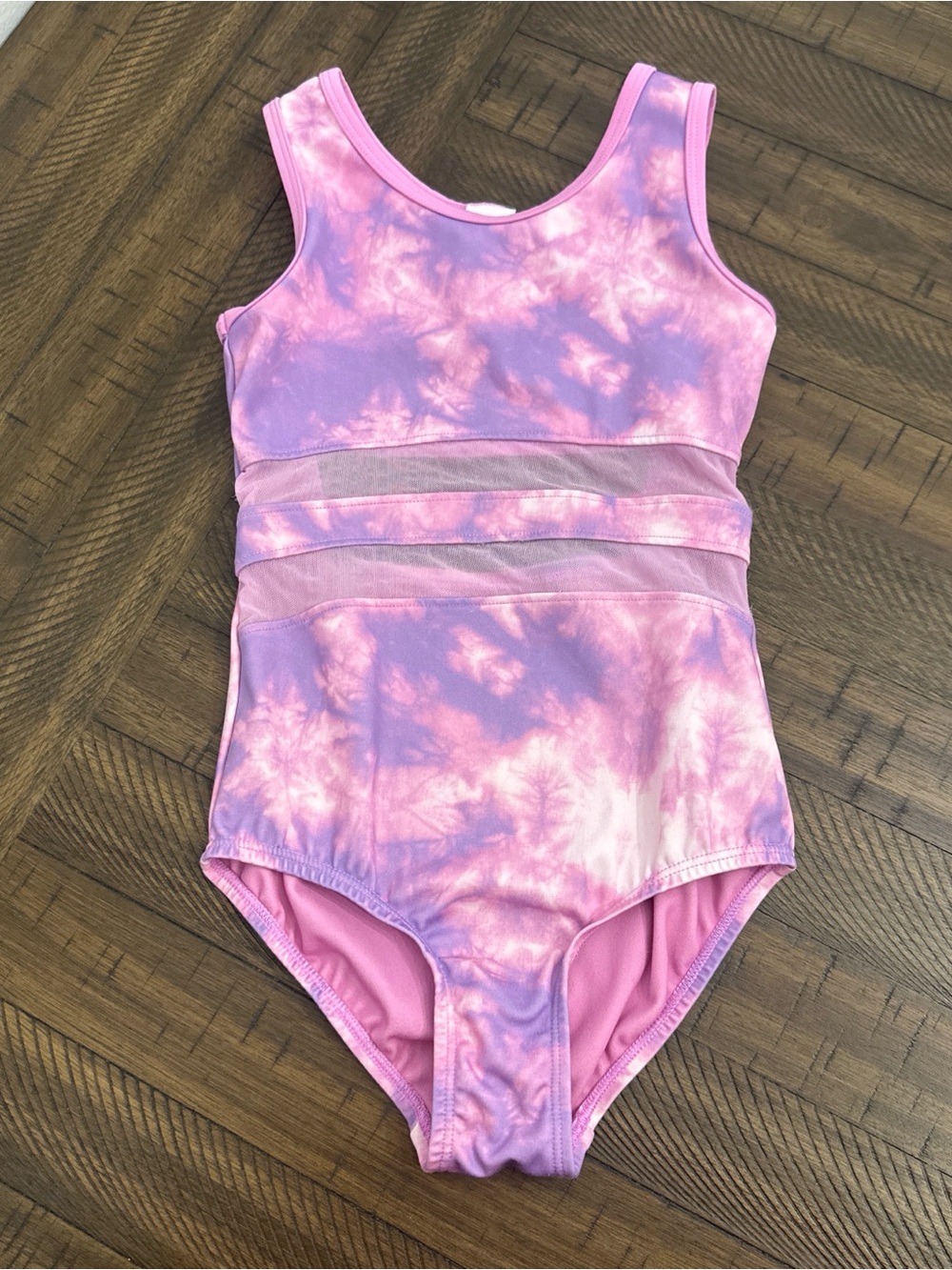 More Than Magic Pink & Lavender Tie-Dye Dance Leotard with Mesh Accent
